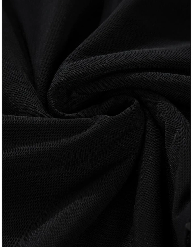 Black Sequin Velvet Sheer Mesh Mock Neck Blouse