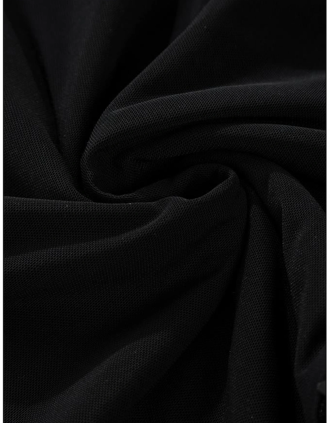 Black Sequin Velvet Sheer Mesh Mock Neck Blouse