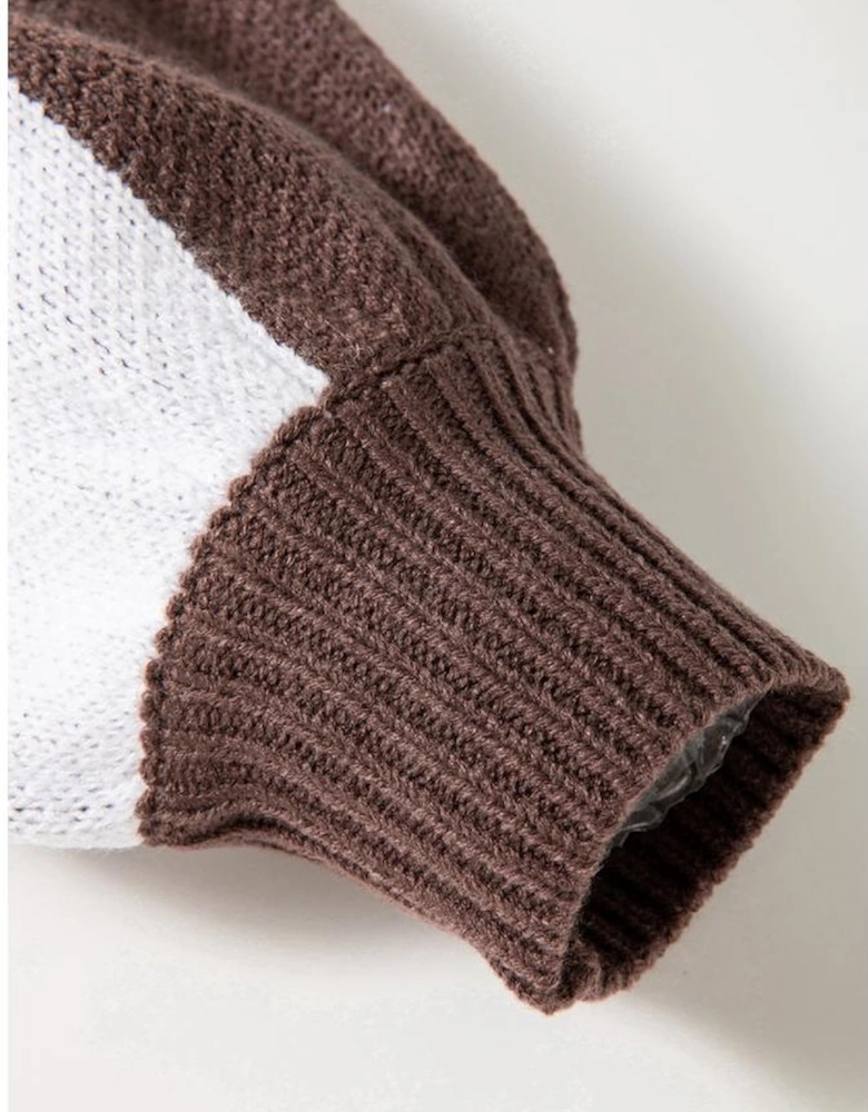 Dark Brown Checkered Bishop Sleeve Sweater