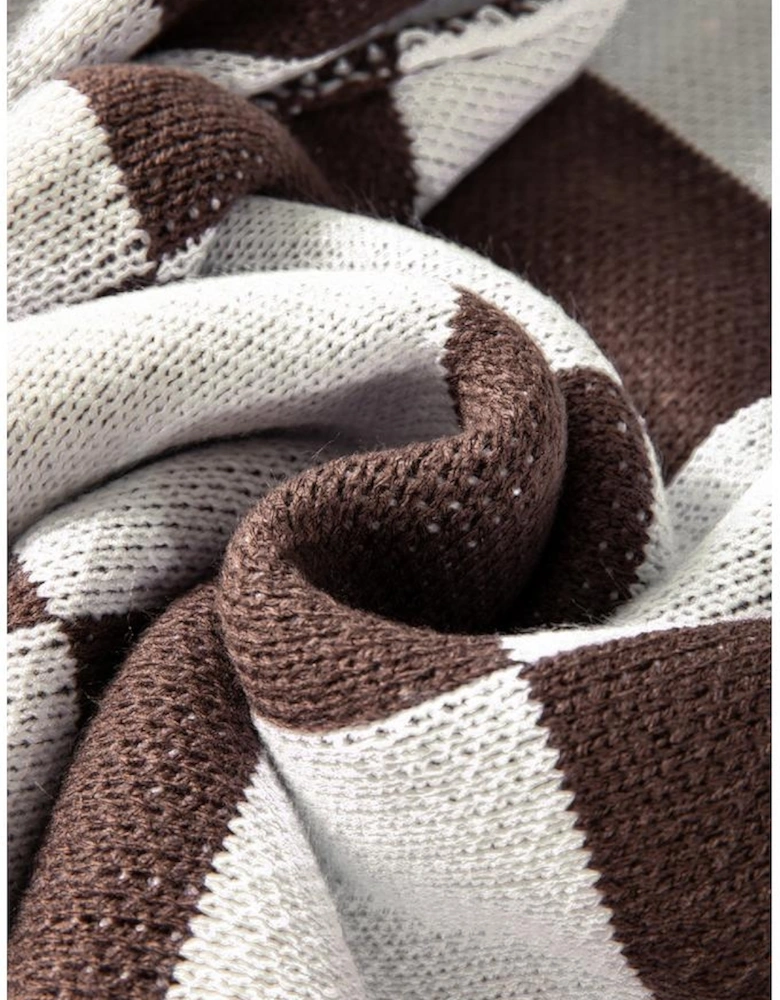 Dark Brown Checkered Bishop Sleeve Sweater