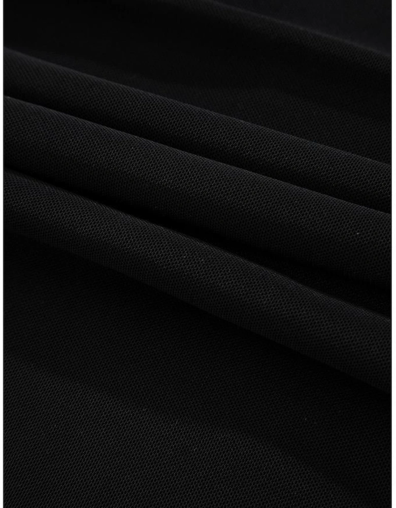 Black Sequin Velvet Sheer Mesh Mock Neck Blouse