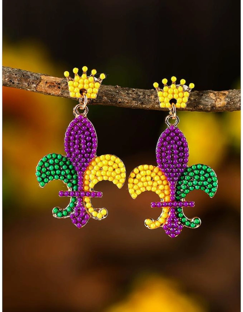 Purple Mardi Gras Beaded Earrings