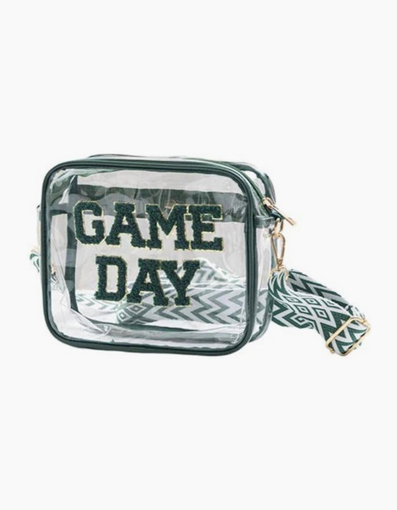 Blackish Green GAME DAY Chenille Embroidered Clear PVC Shoulder Bag