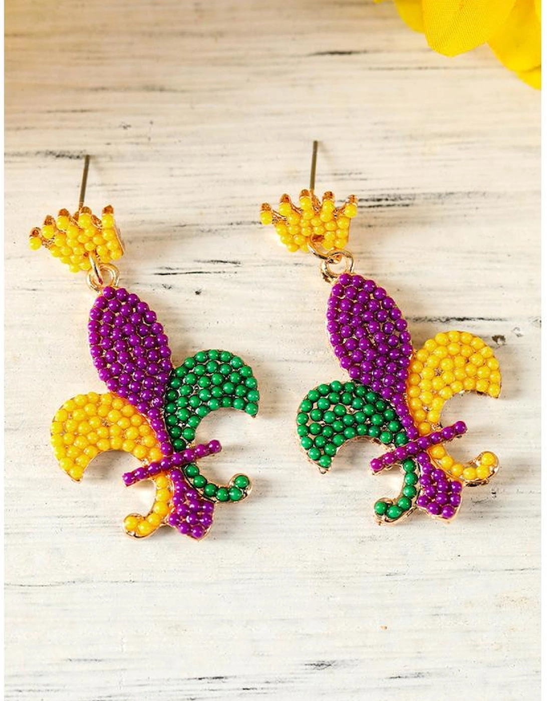 Purple Mardi Gras Beaded Earrings, 3 of 2