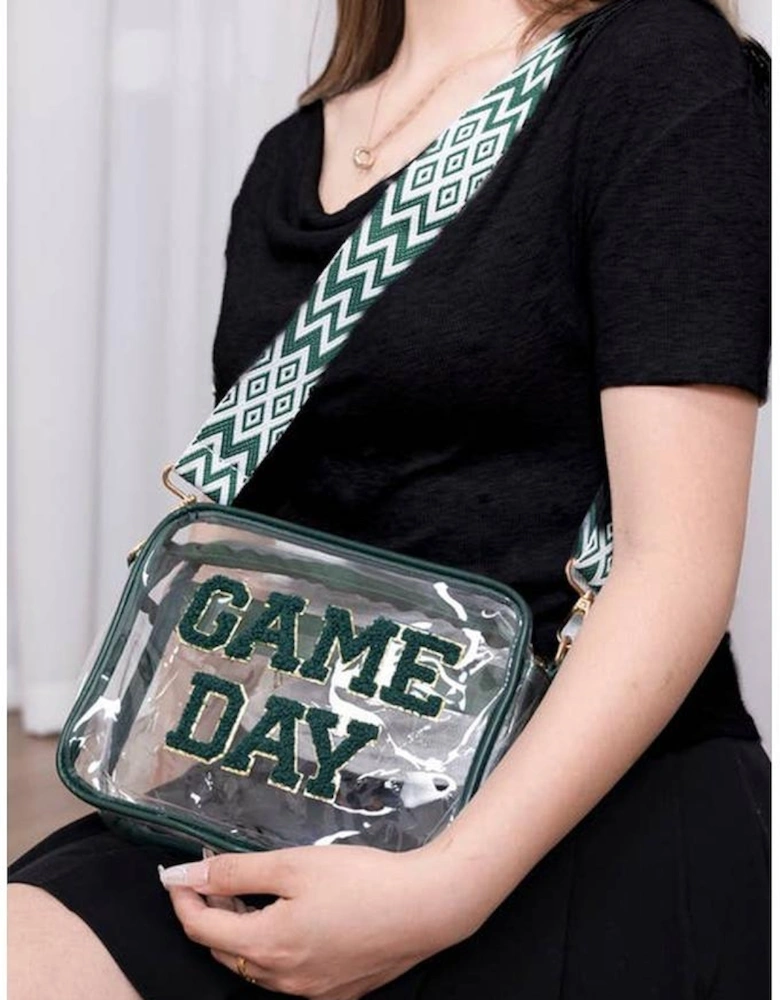 Blackish Green GAME DAY Chenille Embroidered Clear PVC Shoulder Bag