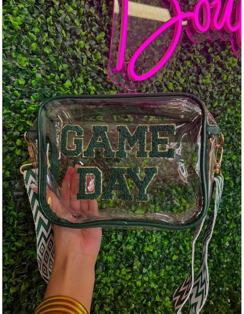 Blackish Green GAME DAY Chenille Embroidered Clear PVC Shoulder Bag