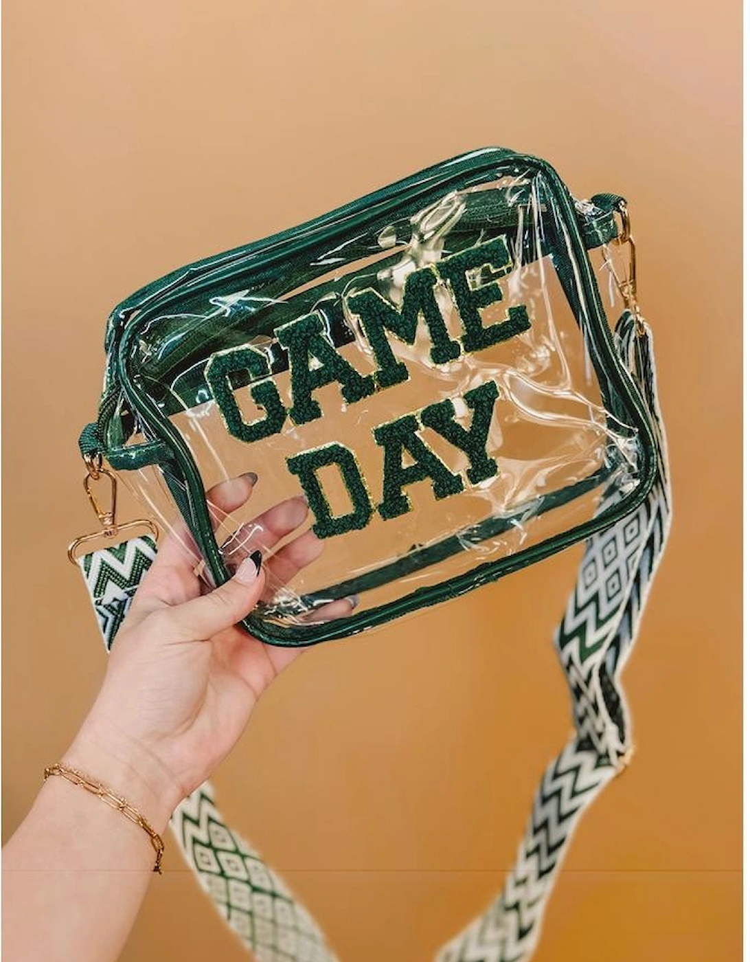 Blackish Green GAME DAY Chenille Embroidered Clear PVC Shoulder Bag