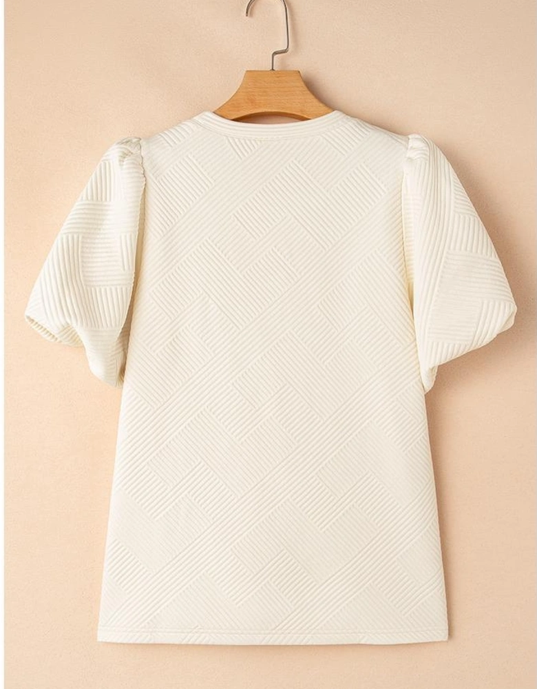 Oatmeal Textured Puff Sleeve T-shirt