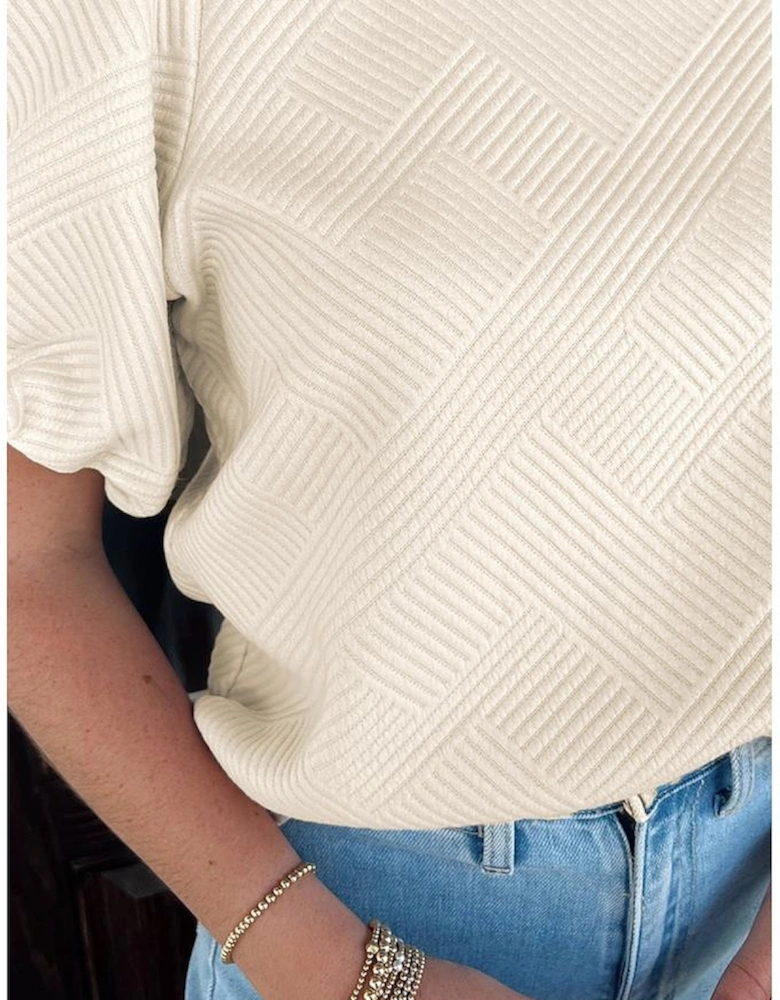 Oatmeal Textured Puff Sleeve T-shirt
