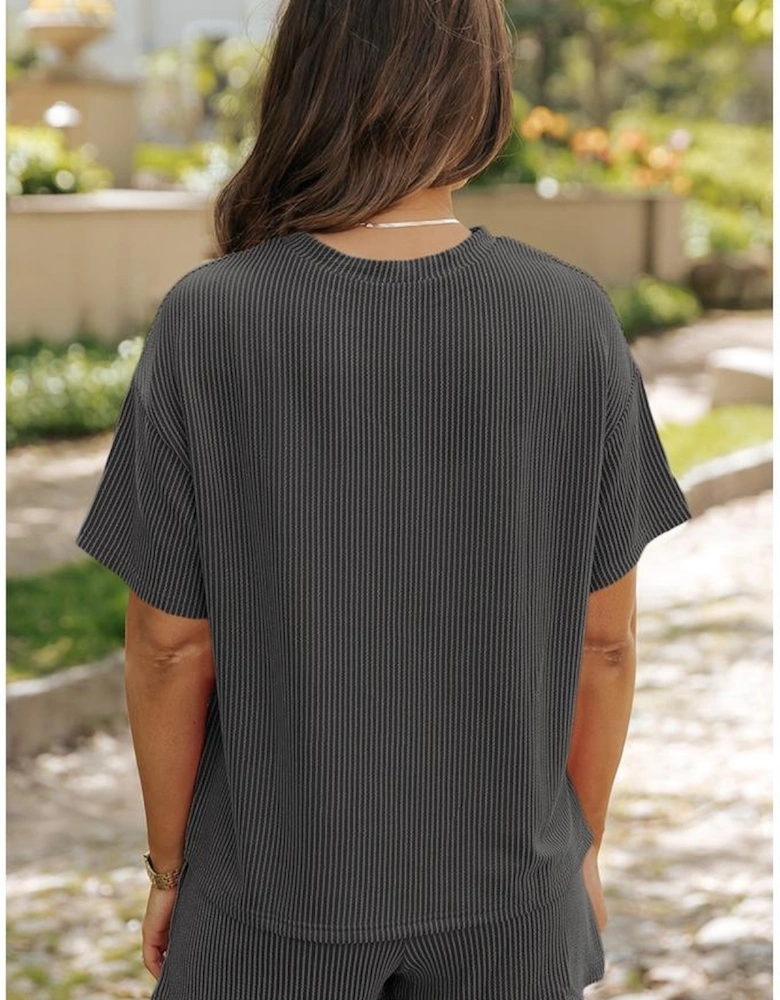 Carbon Grey Western Rodeo Graphic Patched 3D Ribbed Short 2pcs Outfit