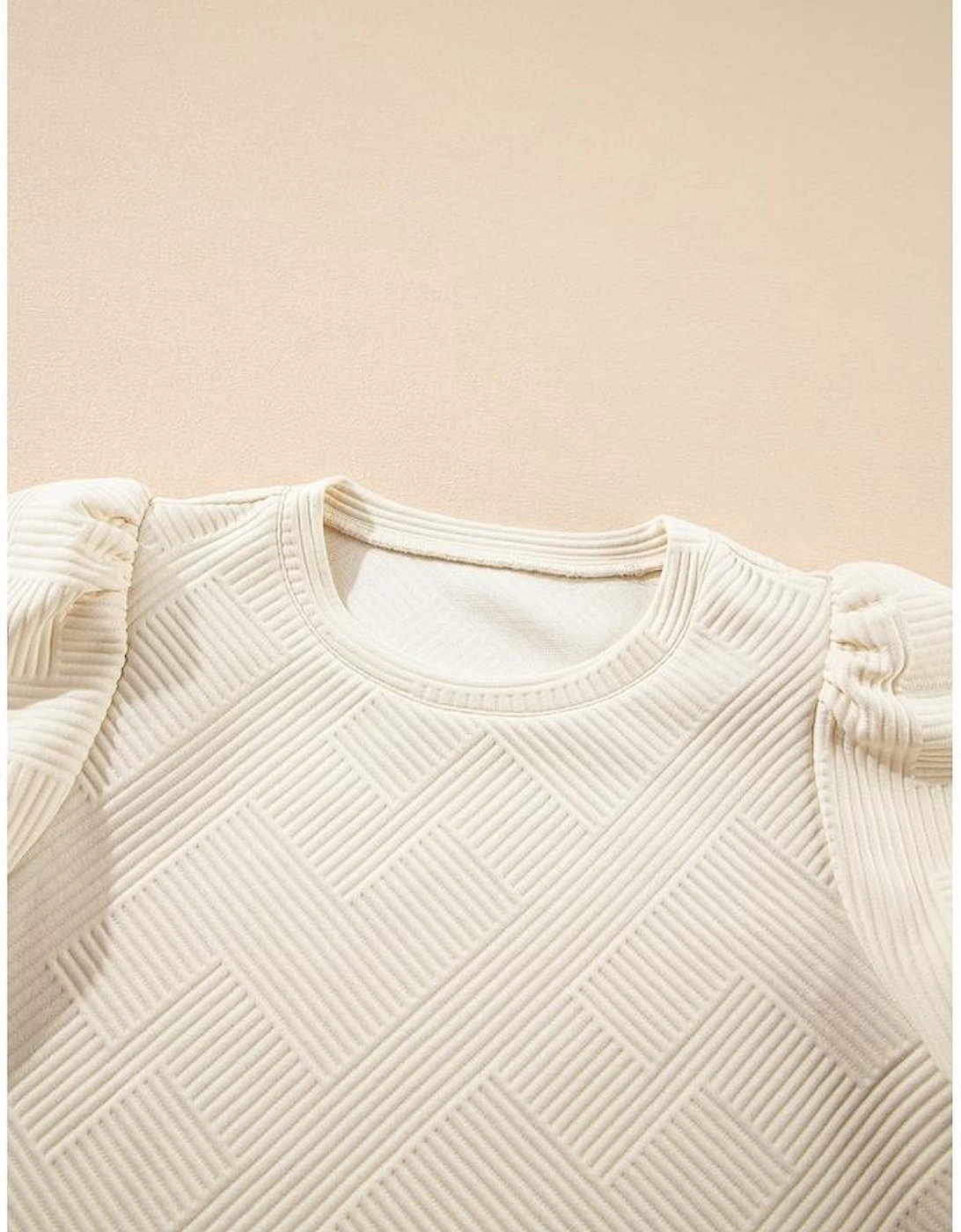 Oatmeal Textured Puff Sleeve T-shirt