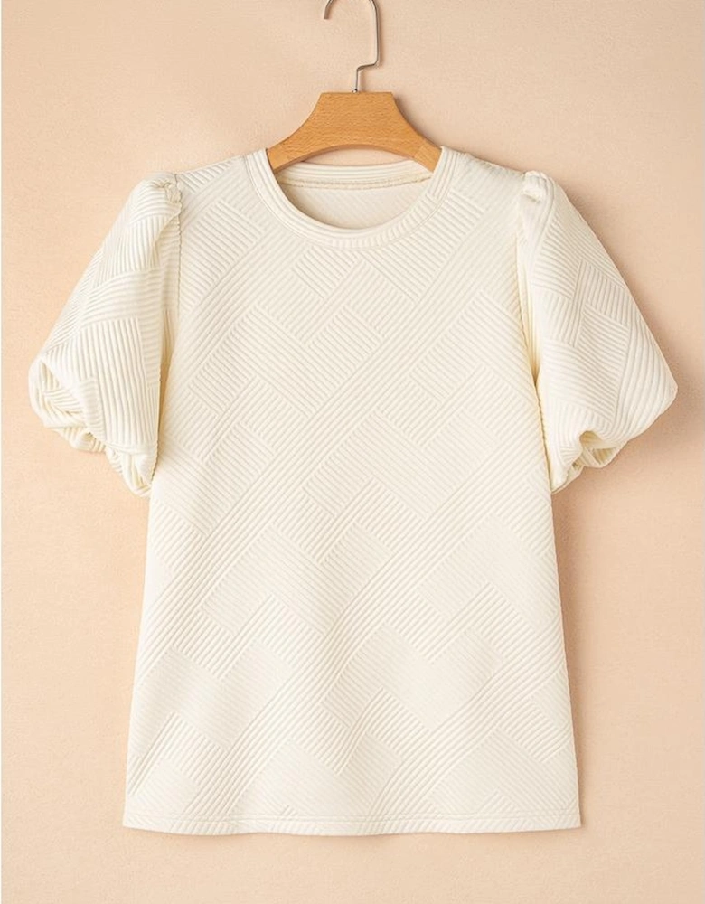 Oatmeal Textured Puff Sleeve T-shirt