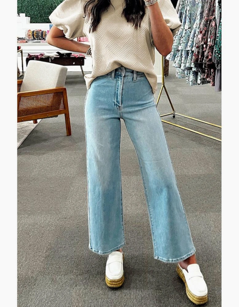 Oatmeal Textured Puff Sleeve T-shirt