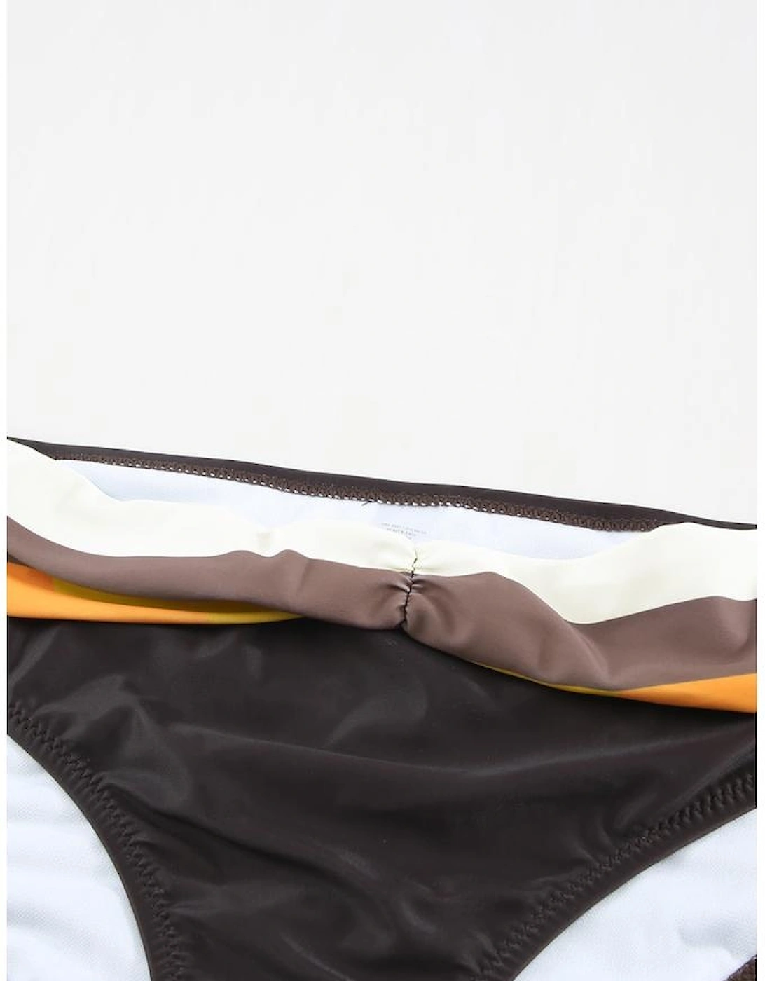 Brown Gradient Color Block Push Up Bikini Swimwear