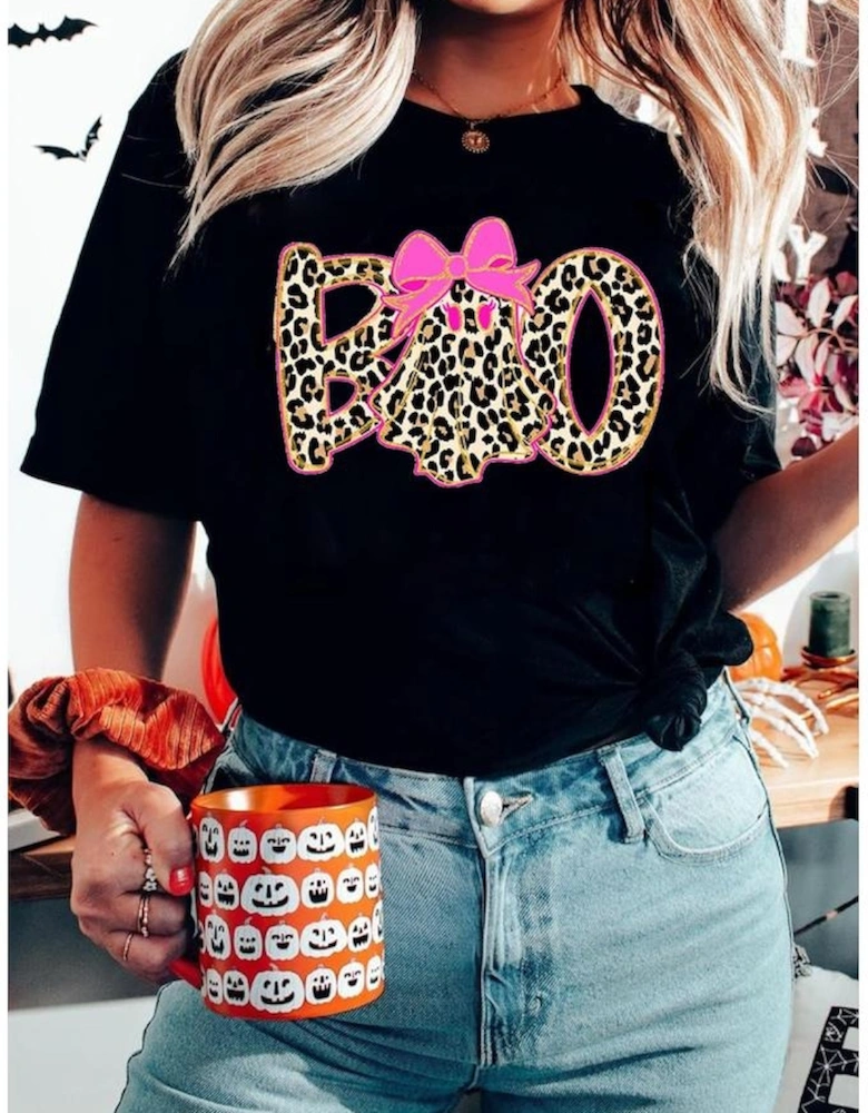 Black Preppy Ghost Boo PNG Graphic Halloween T Shirt