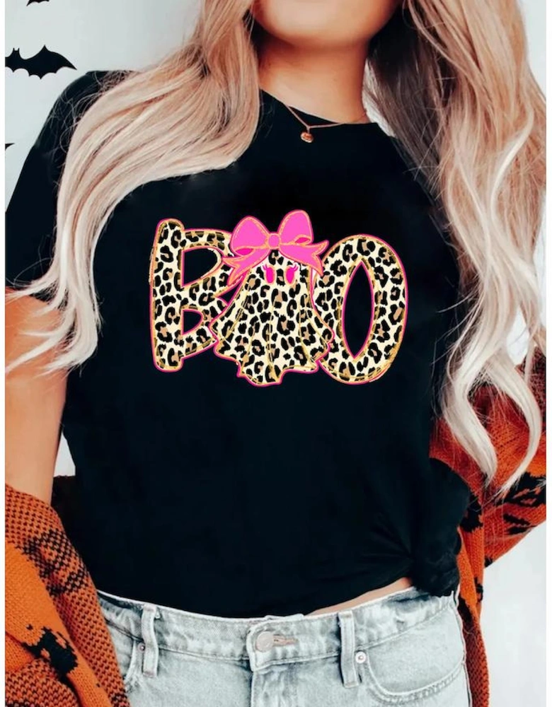 Black Preppy Ghost Boo PNG Graphic Halloween T Shirt