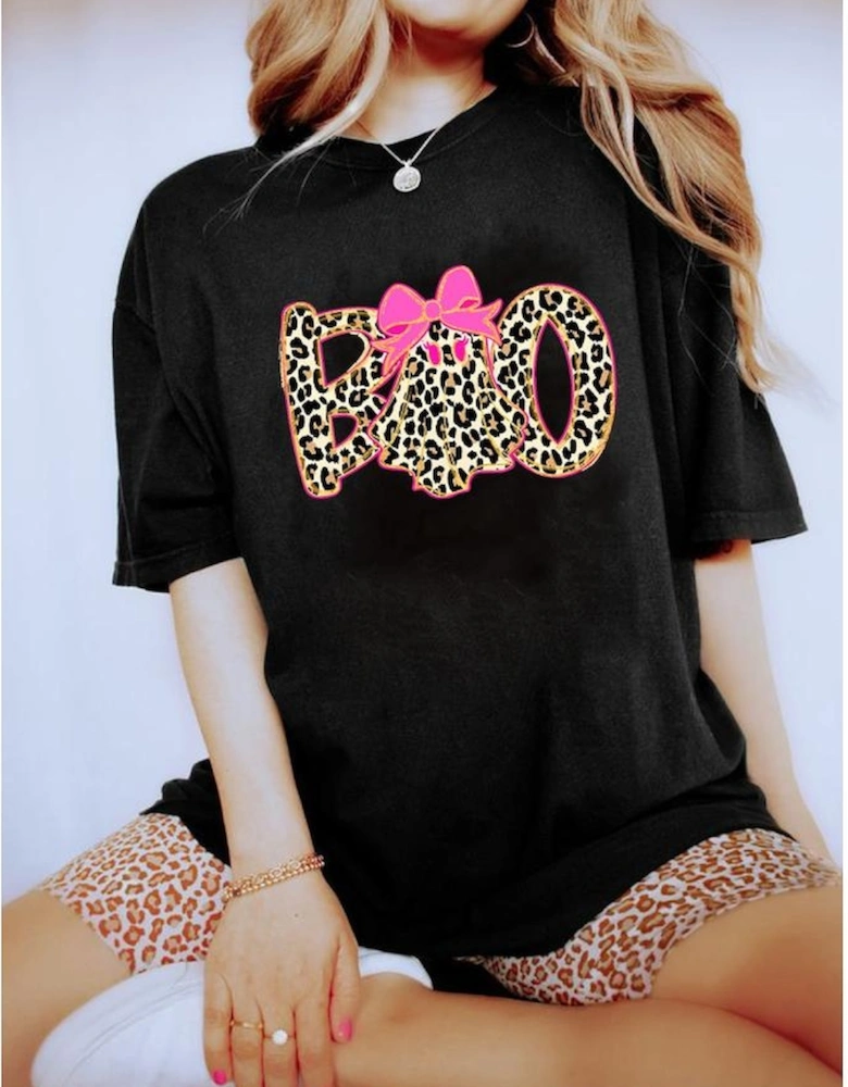 Black Preppy Ghost Boo PNG Graphic Halloween T Shirt