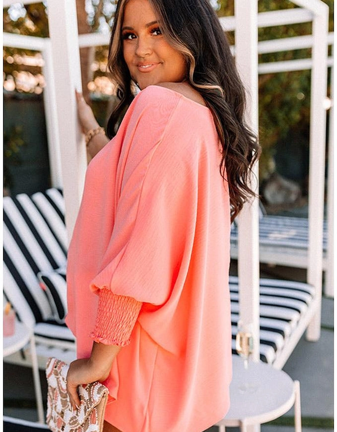 Blossom Shirred Cuffs Half Sleeve Plus Size Textured Blouse