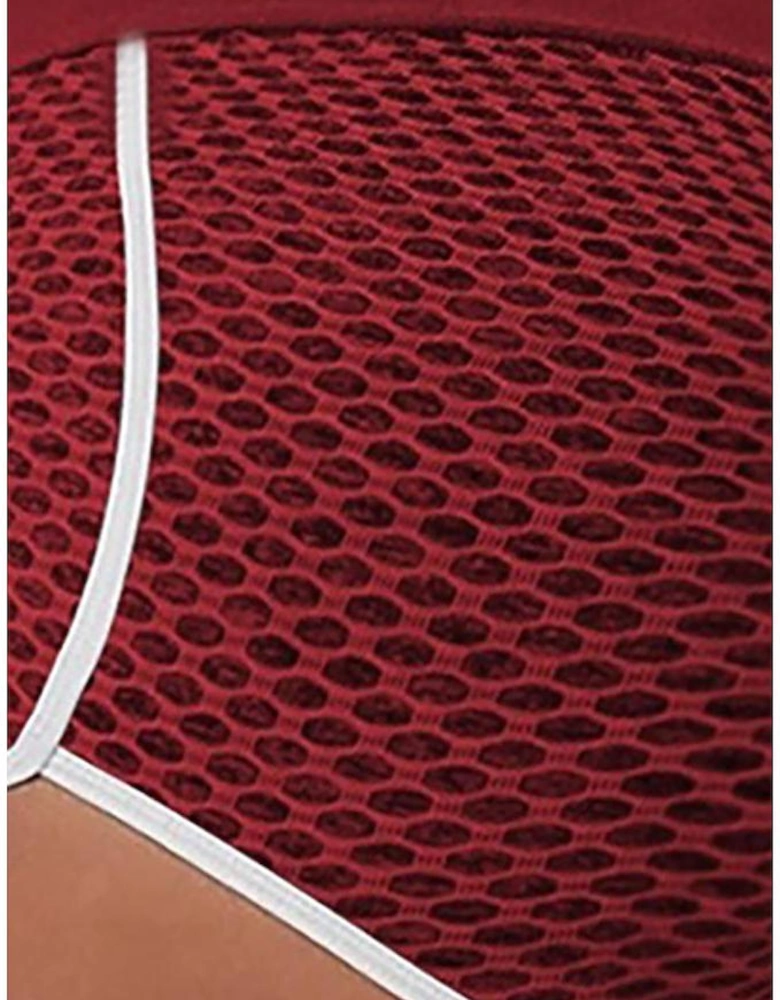 Burgundy High Waist Honeycomb Contrast Stripes Butt Lifting Yoga Shorts