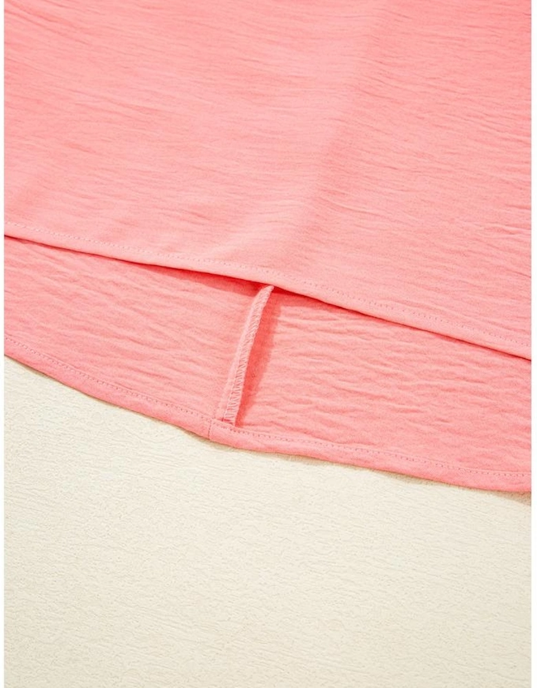 Blossom Shirred Cuffs Half Sleeve Plus Size Textured Blouse