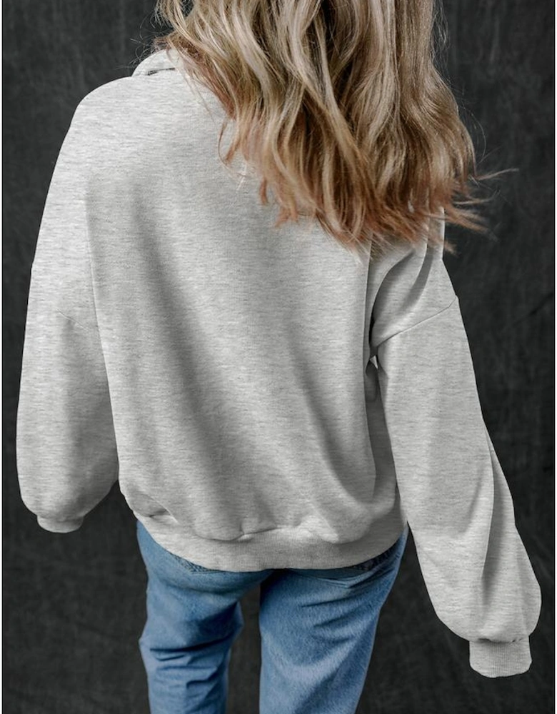 Light Grey Zip-up Stand Neck Kangaroo Pocket Sweatshirt