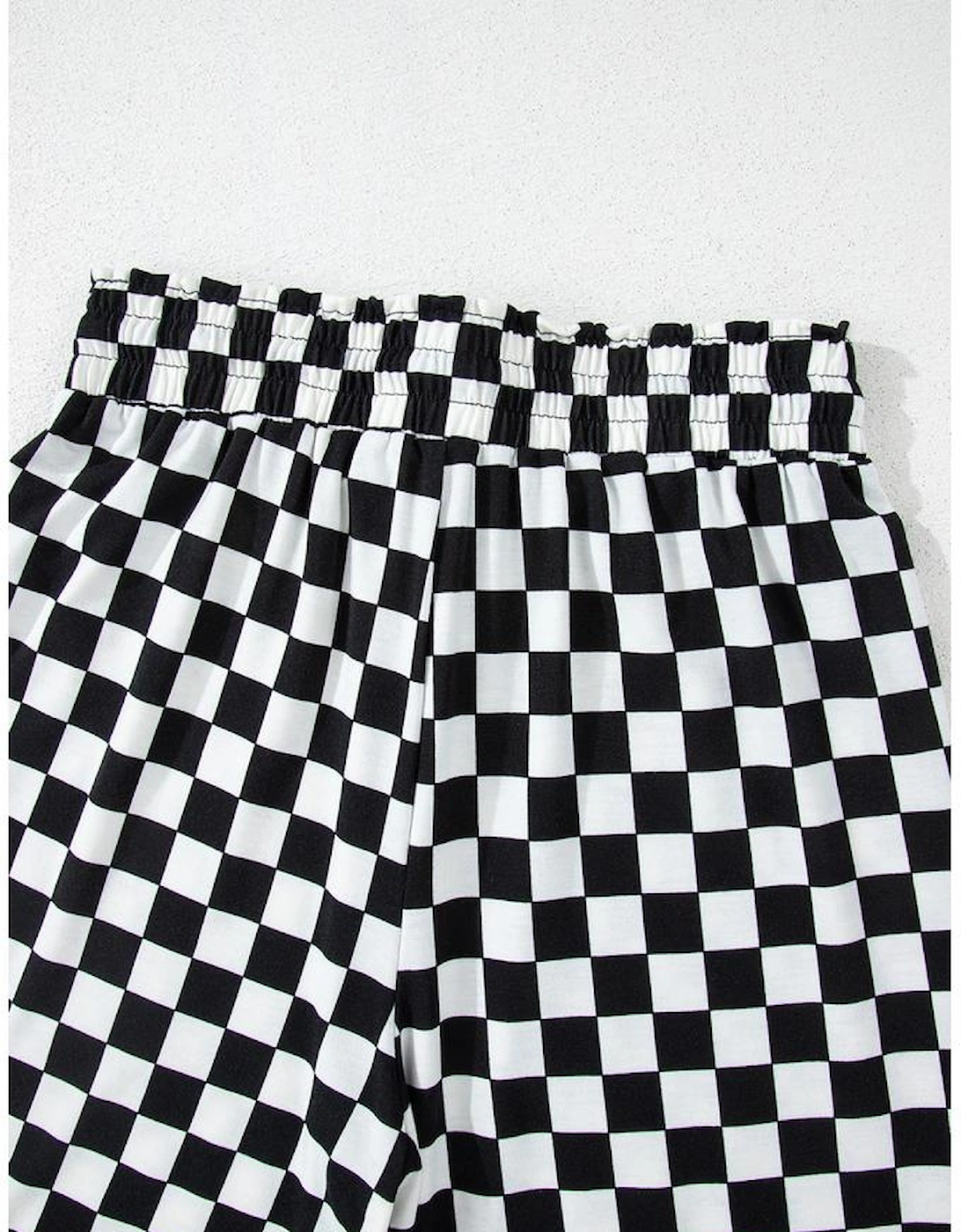 Black Checkered Print Long Sleeve Top and Pants Lounge Set