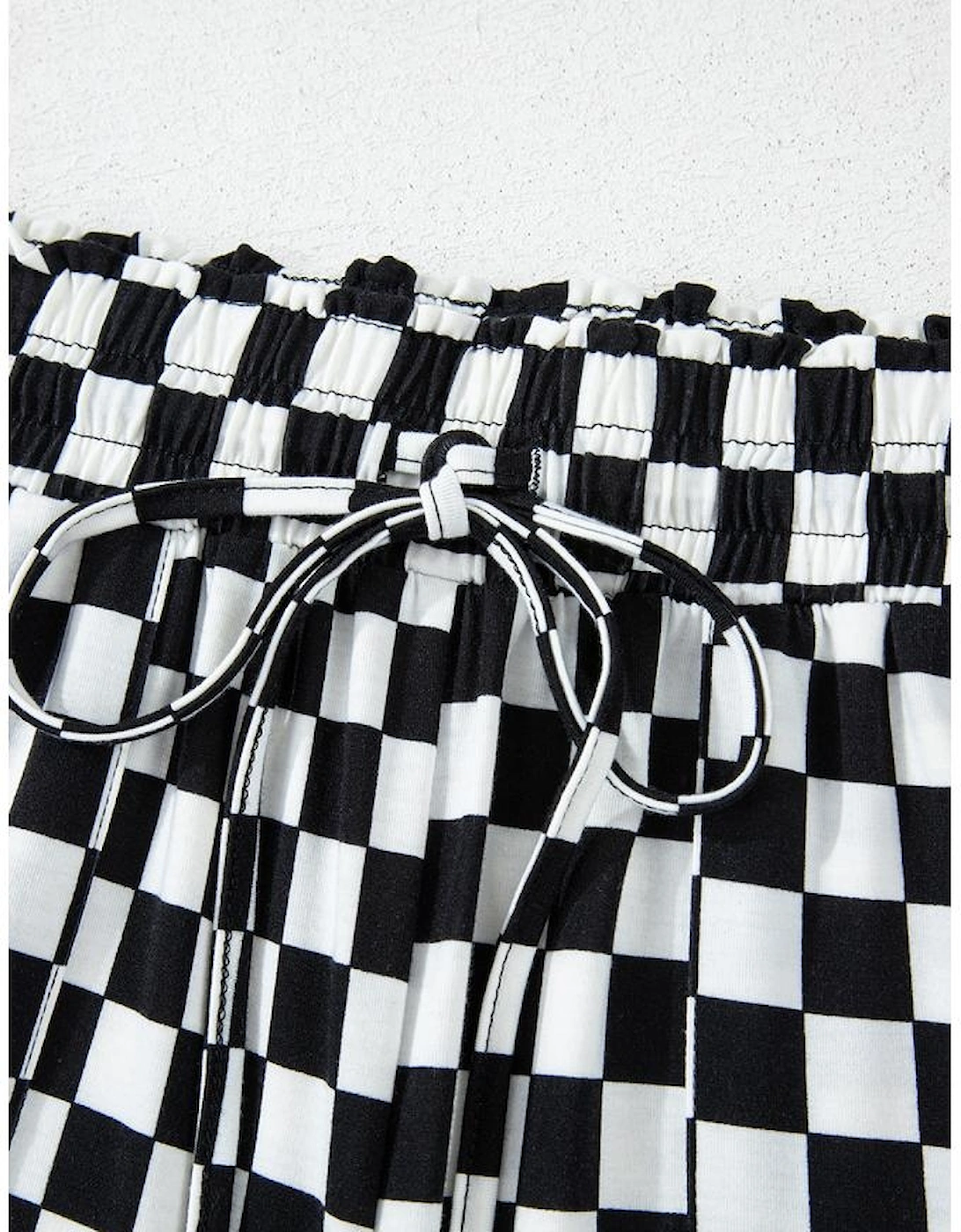 Black Checkered Print Long Sleeve Top and Pants Lounge Set