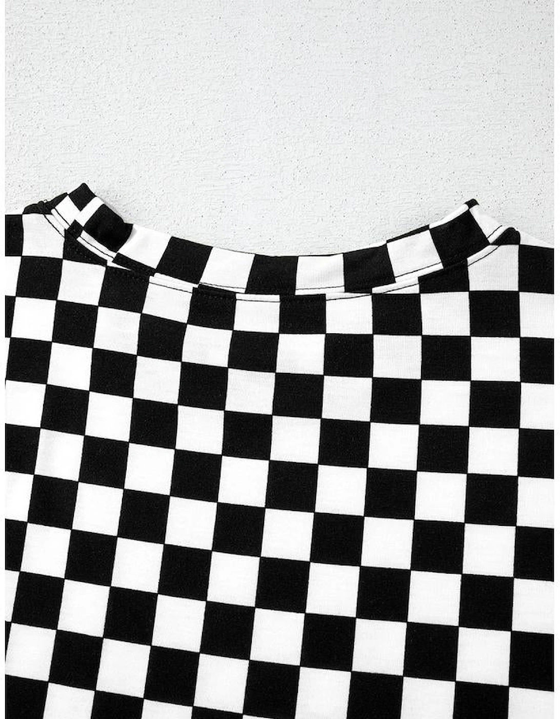 Black Checkered Print Long Sleeve Top and Pants Lounge Set