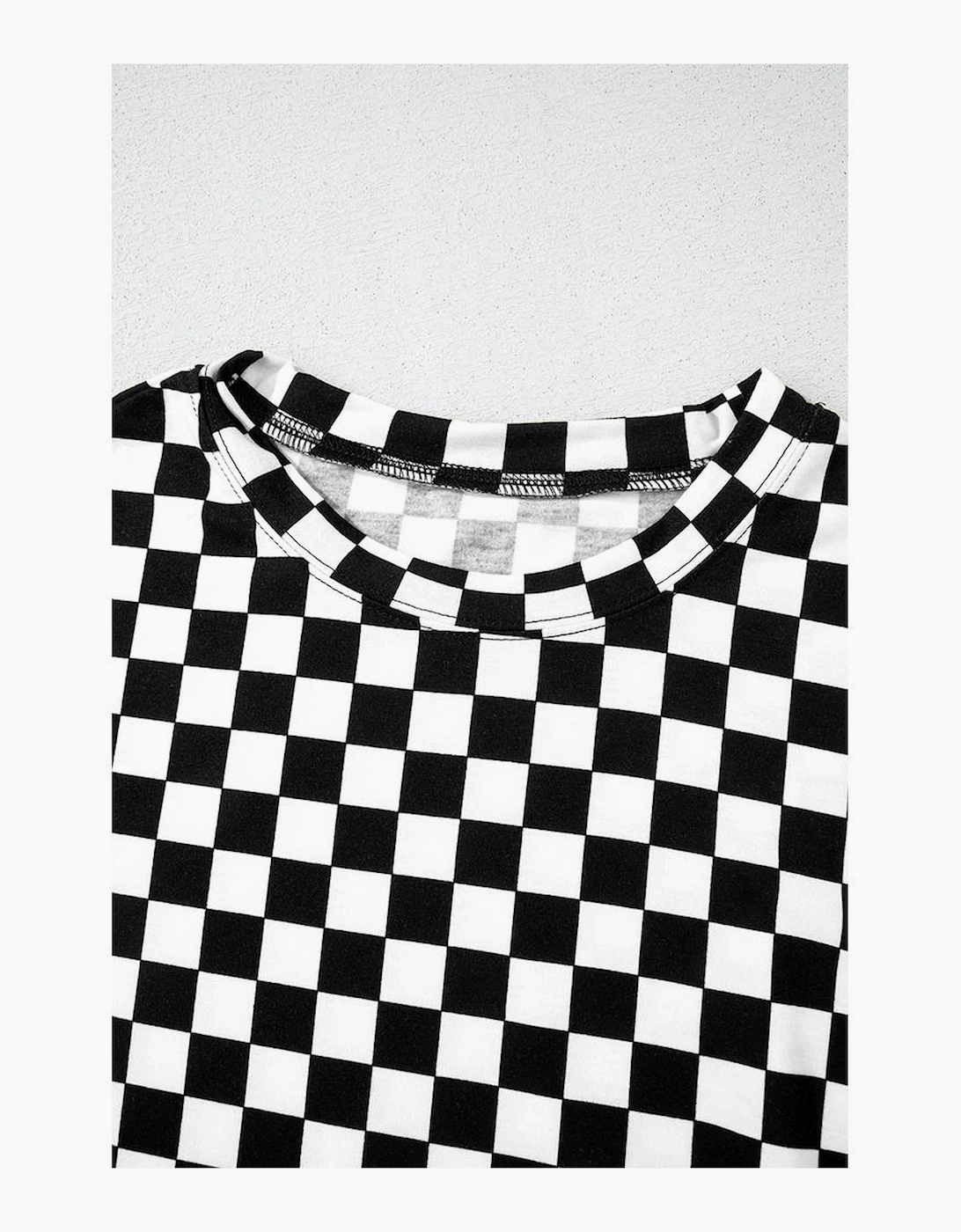 Black Checkered Print Long Sleeve Top and Pants Lounge Set