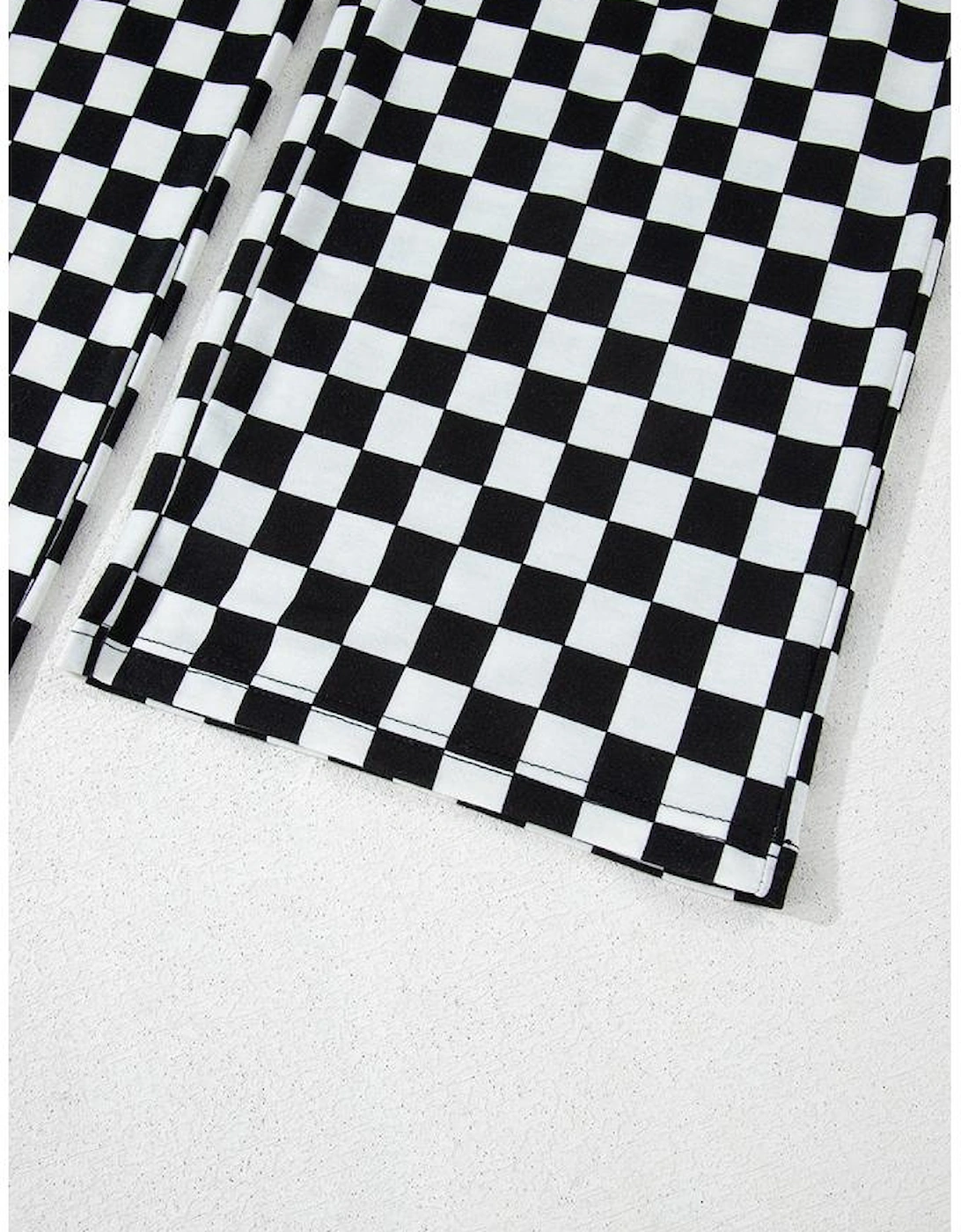 Black Checkered Print Long Sleeve Top and Pants Lounge Set