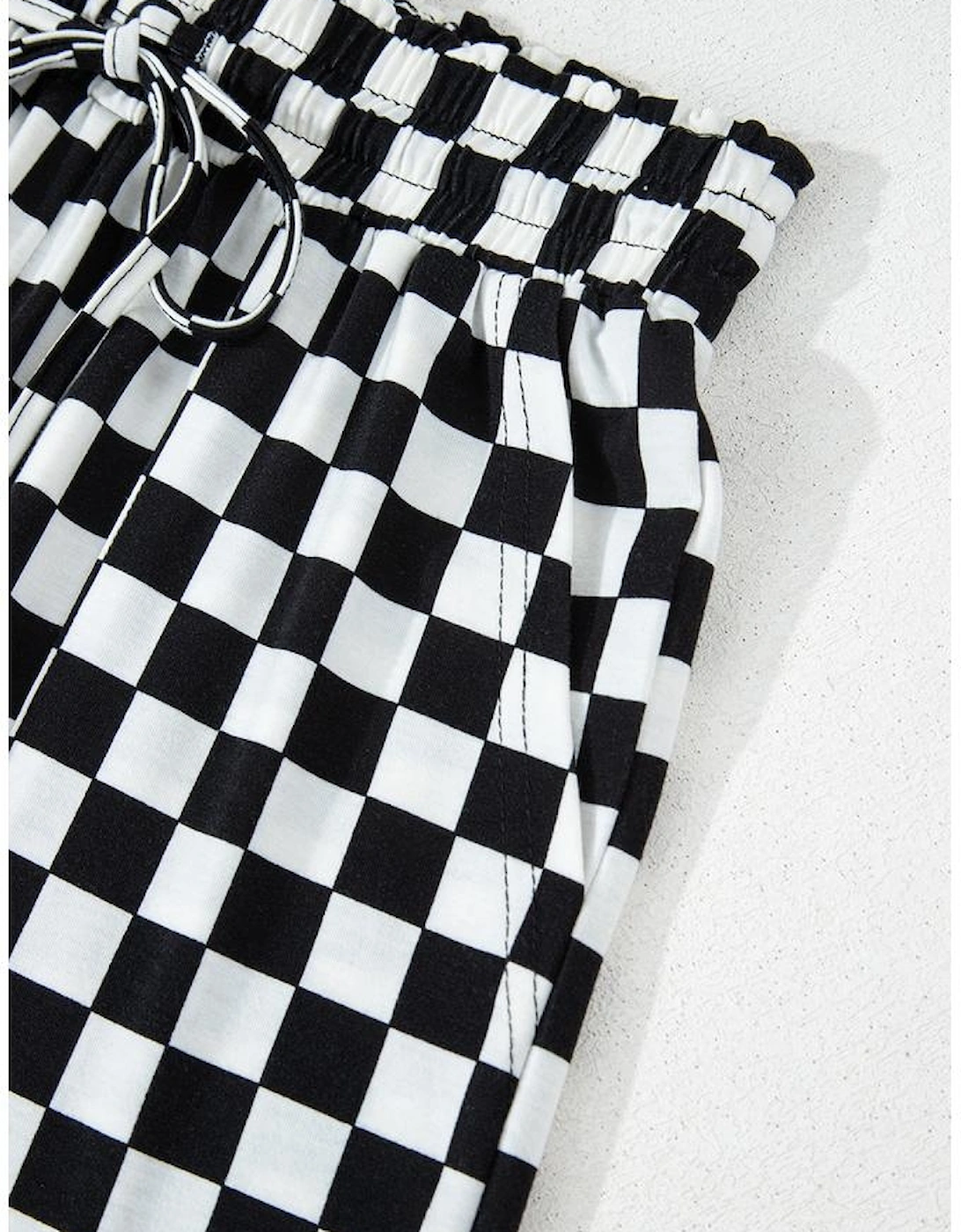 Black Checkered Print Long Sleeve Top and Pants Lounge Set