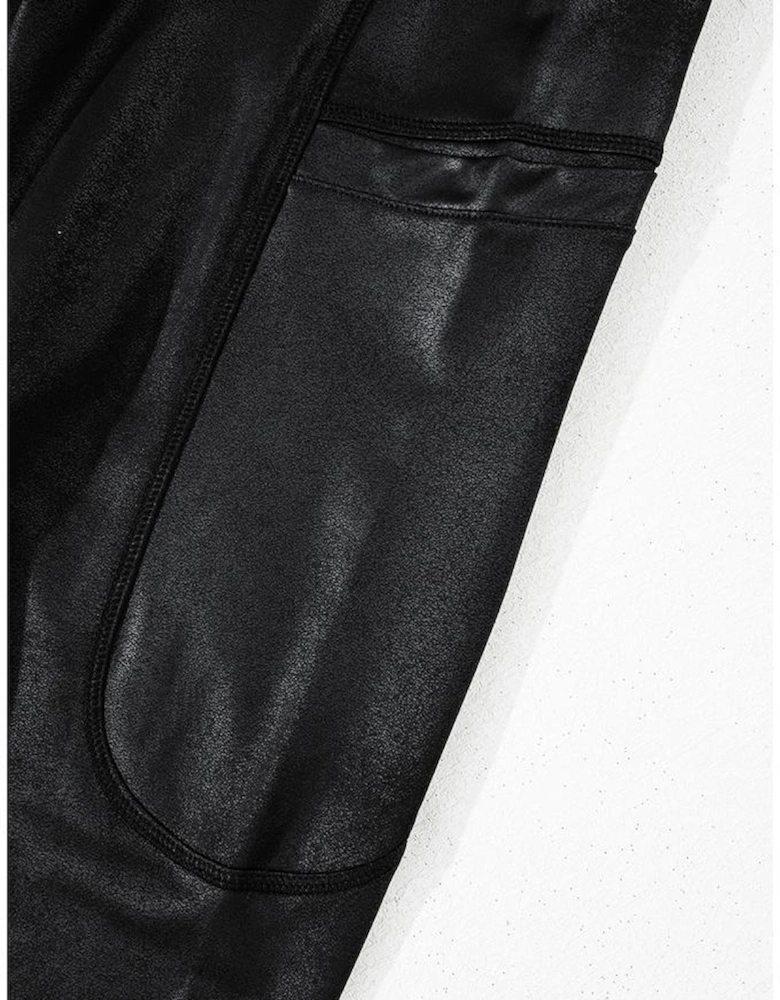 Black V Crossover High Waist Pocketed Leggings