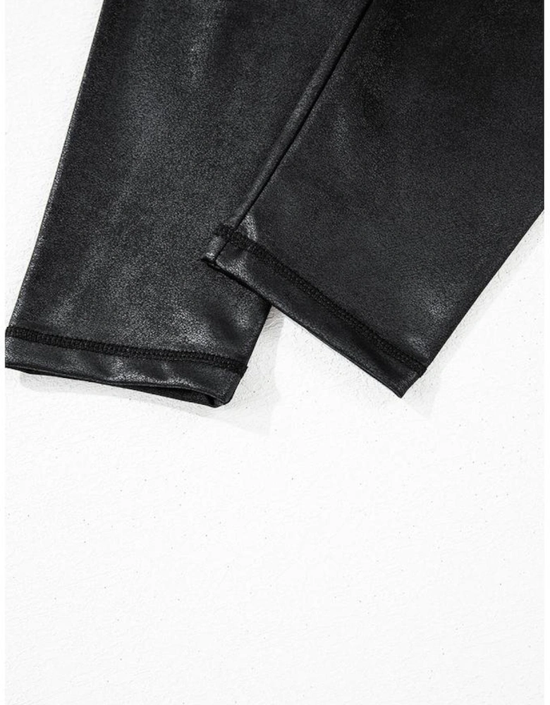 Black V Crossover High Waist Pocketed Leggings