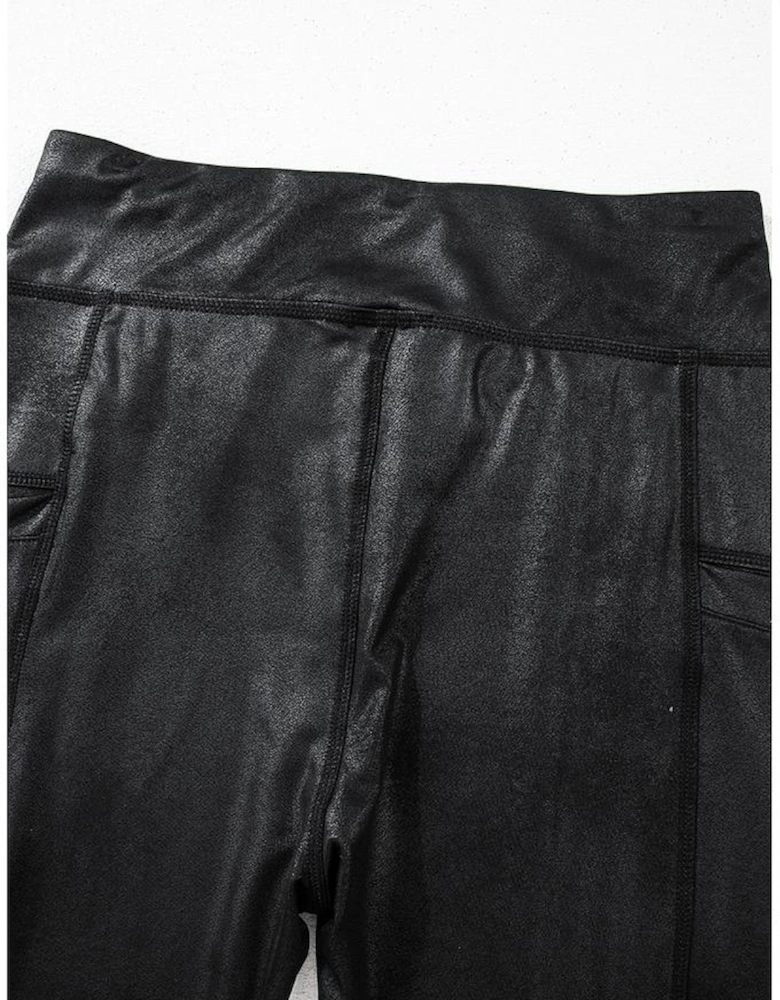 Black V Crossover High Waist Pocketed Leggings