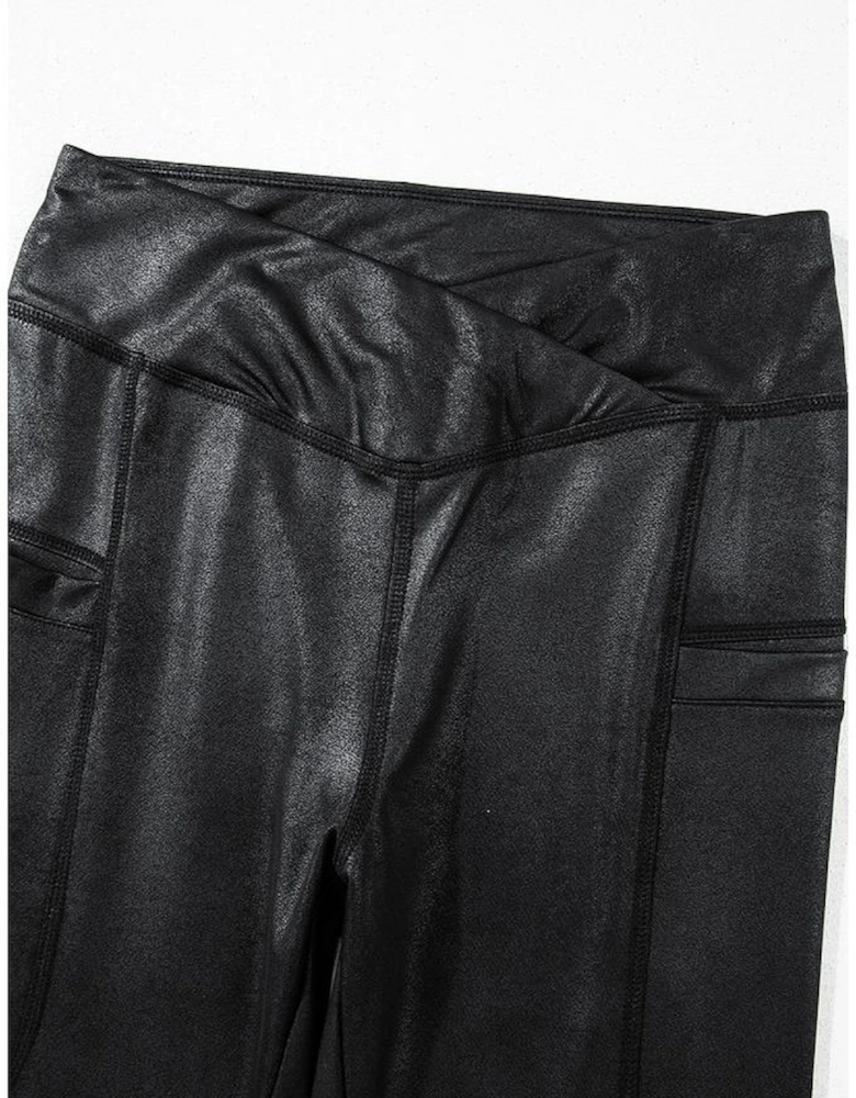 Black V Crossover High Waist Pocketed Leggings