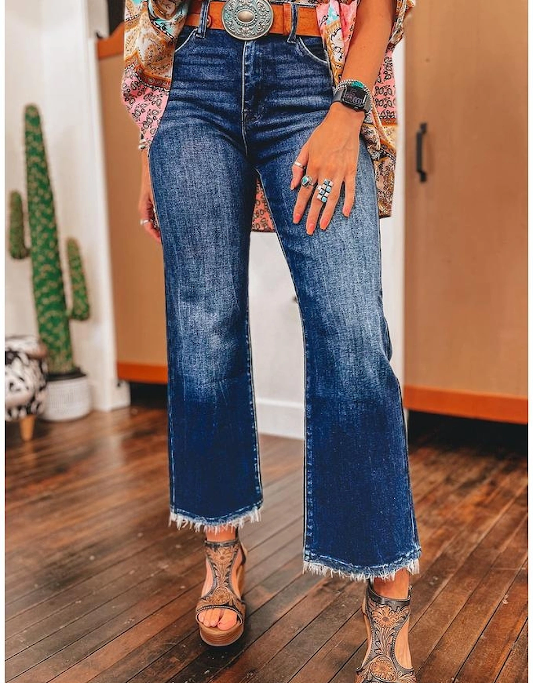 Sail Blue Mineral Wash Raw Hem High Waist Flared Jeans