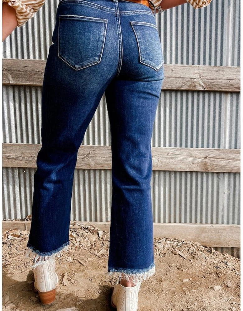 Sail Blue Mineral Wash Raw Hem High Waist Flared Jeans