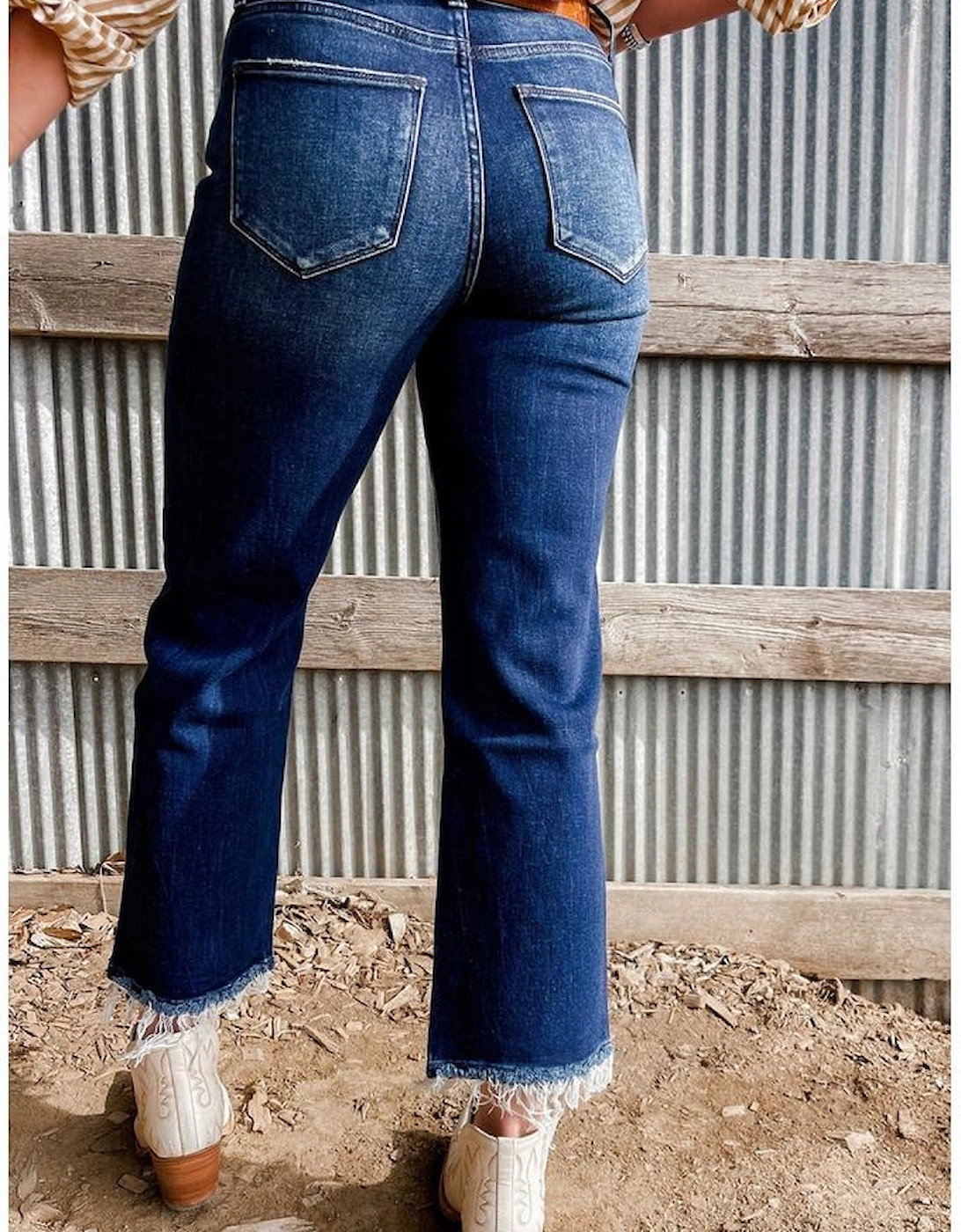 Sail Blue Mineral Wash Raw Hem High Waist Flared Jeans