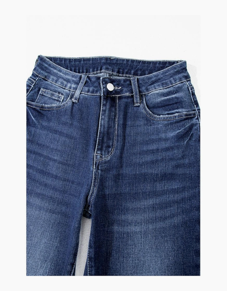 Sail Blue Mineral Wash Raw Hem High Waist Flared Jeans