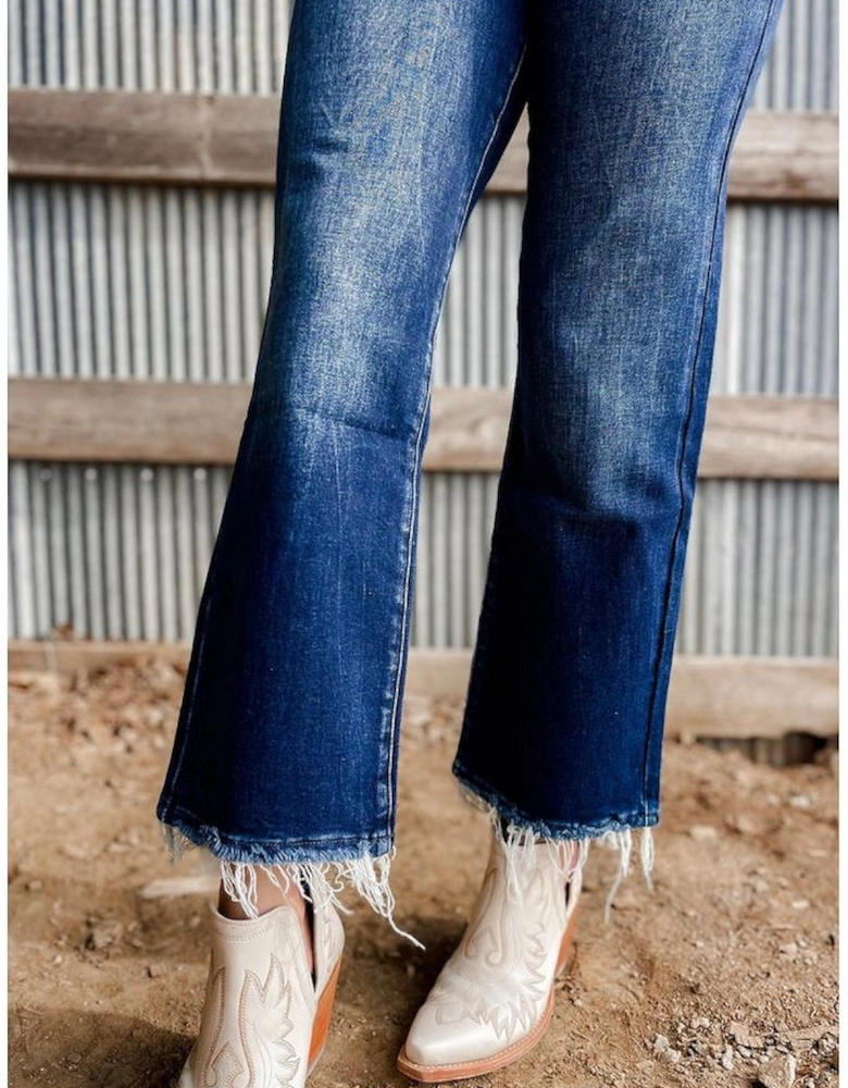 Sail Blue Mineral Wash Raw Hem High Waist Flared Jeans