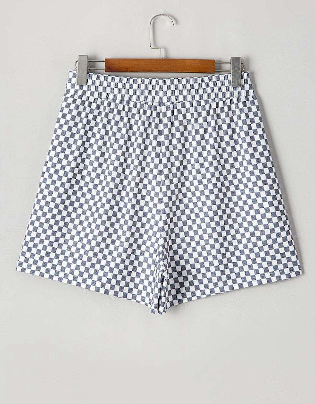 Gray Checkerboard Lace-Up High Waist Plus Size Casual Shorts