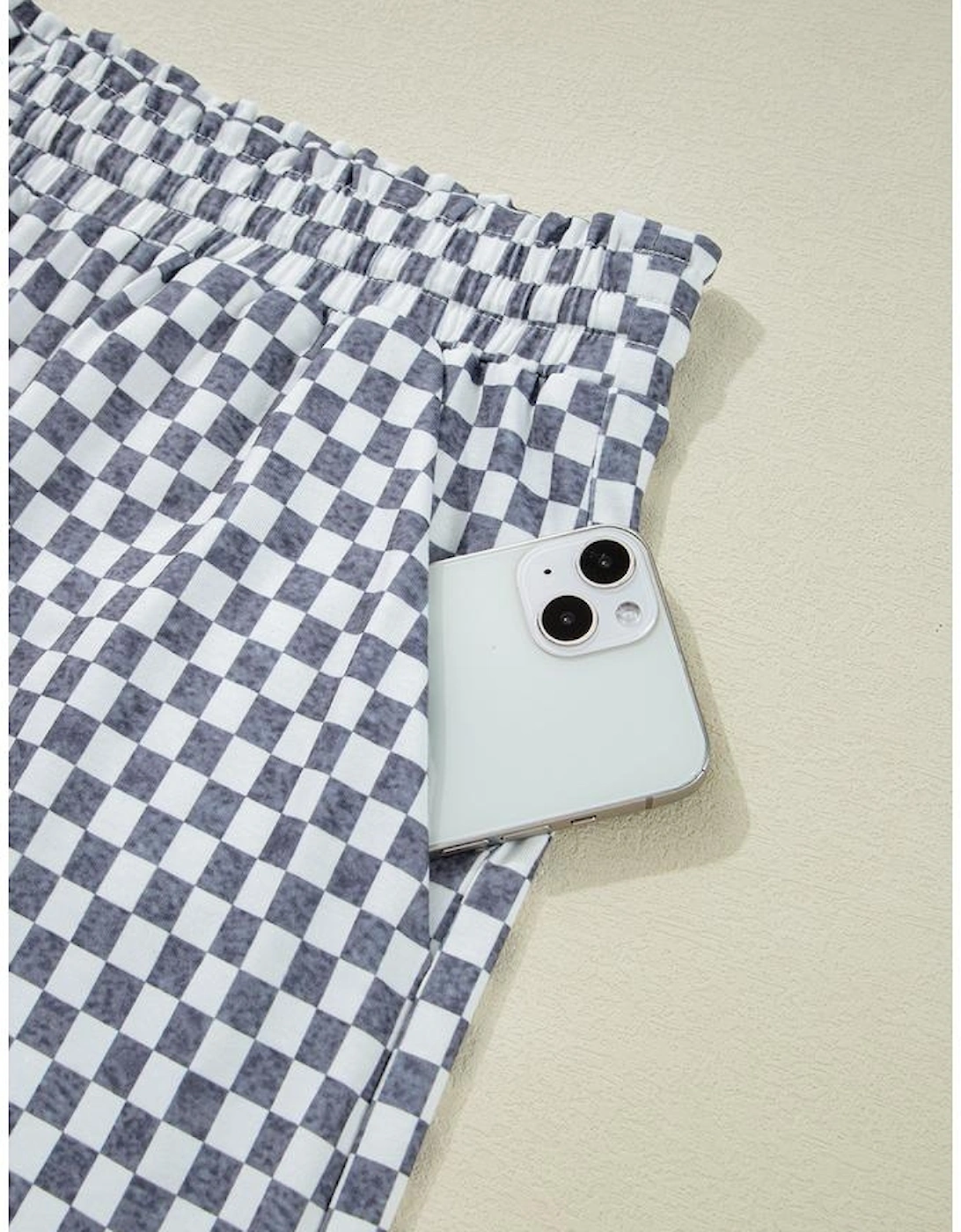 Gray Checkerboard Lace-Up High Waist Plus Size Casual Shorts