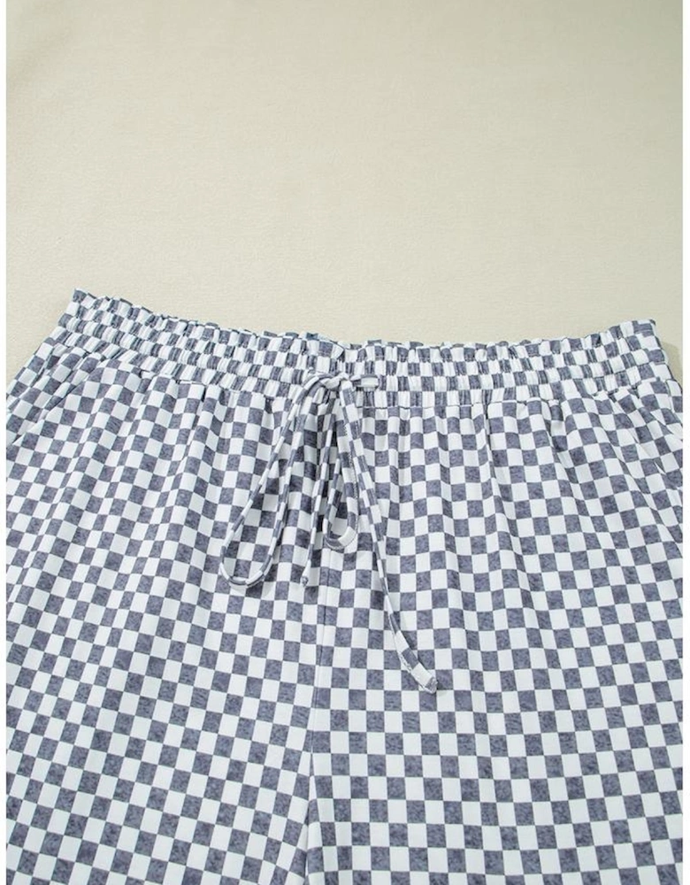 Gray Checkerboard Lace-Up High Waist Plus Size Casual Shorts
