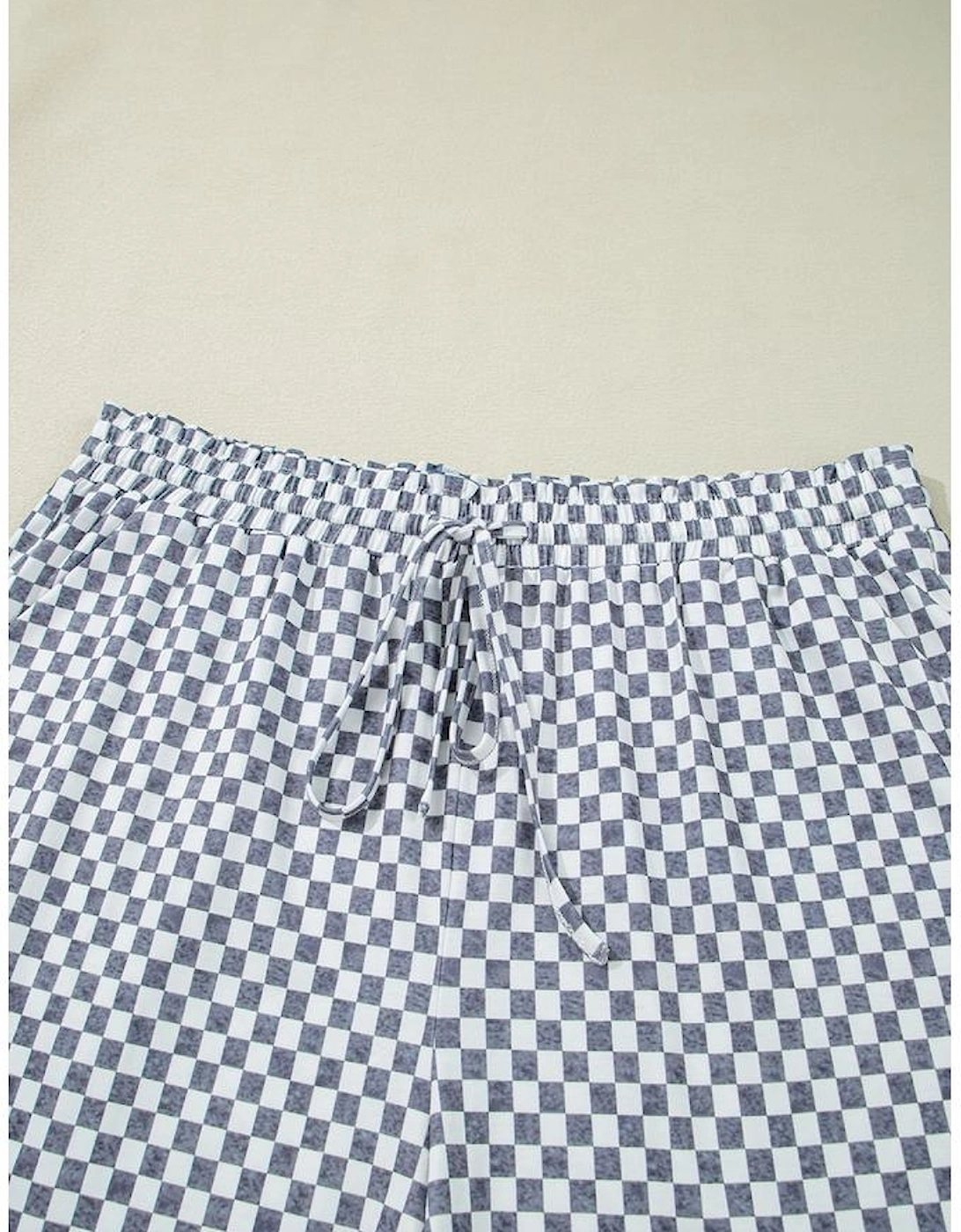 Gray Checkerboard Lace-Up High Waist Plus Size Casual Shorts
