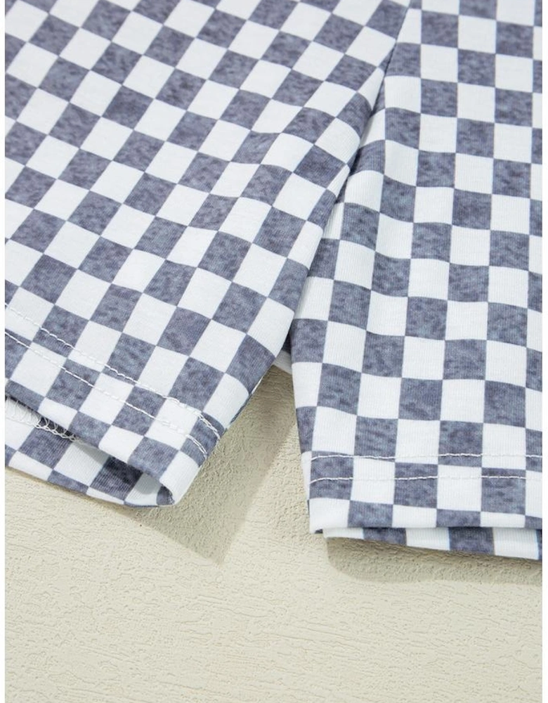 Gray Checkerboard Lace-Up High Waist Plus Size Casual Shorts