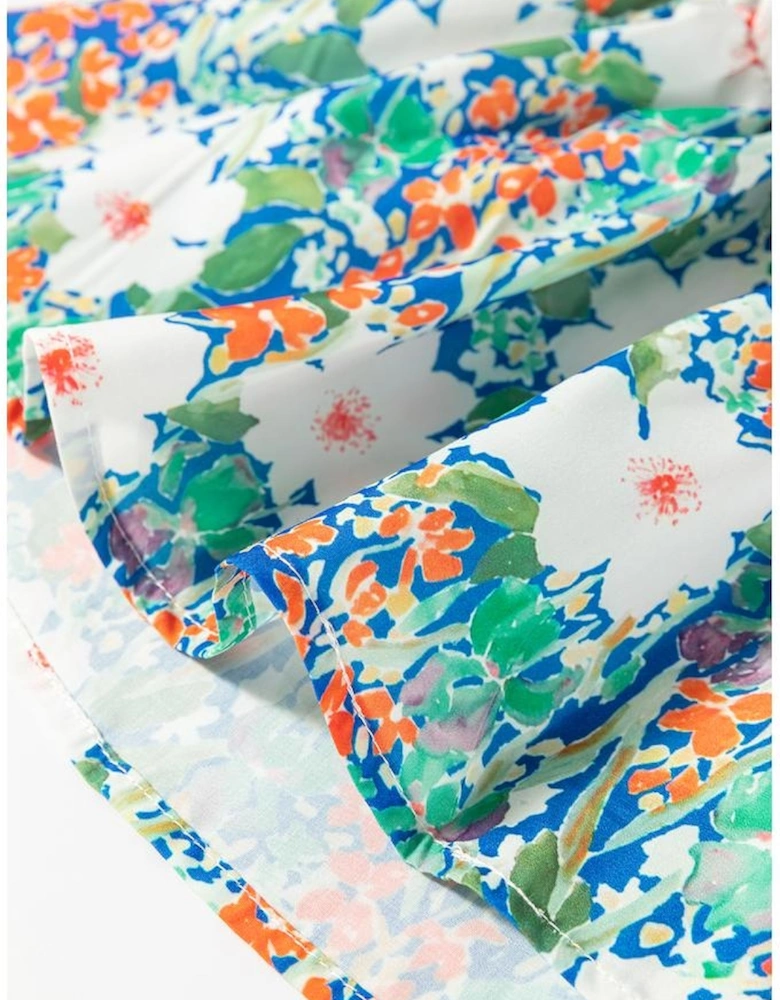 Green Floral Print Bow Applique Slit Sleeveless Peplum Blouse