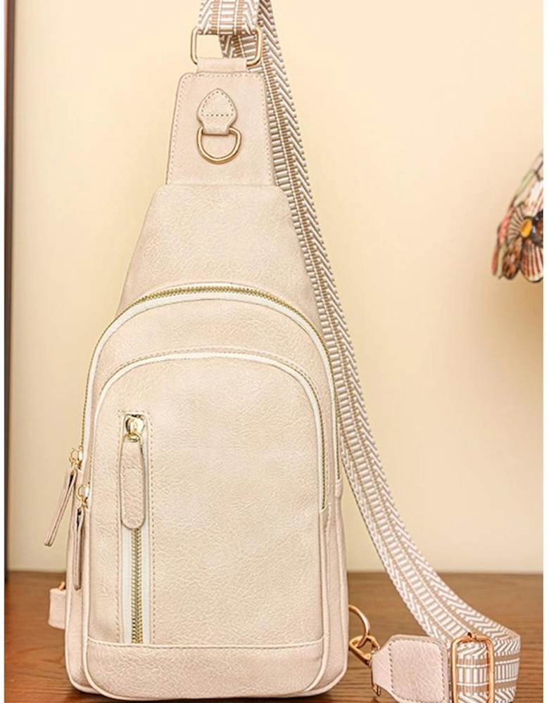 Beige Vintage PU Leather Zipped Crossbody Bag
