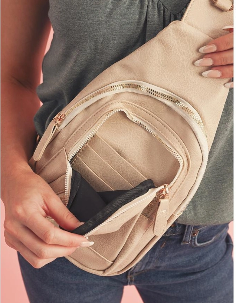 Beige Vintage PU Leather Zipped Crossbody Bag