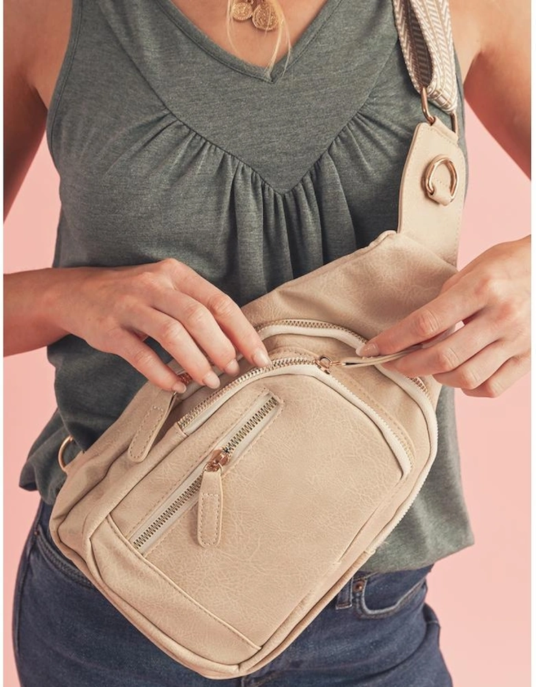 Beige Vintage PU Leather Zipped Crossbody Bag