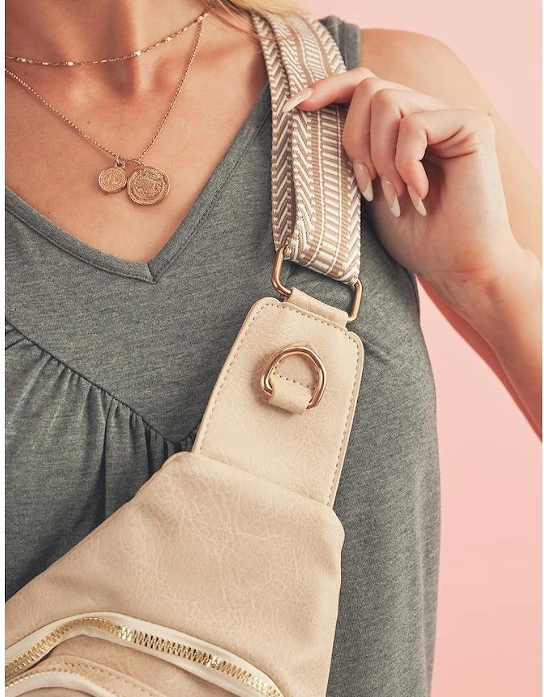 Beige Vintage PU Leather Zipped Crossbody Bag